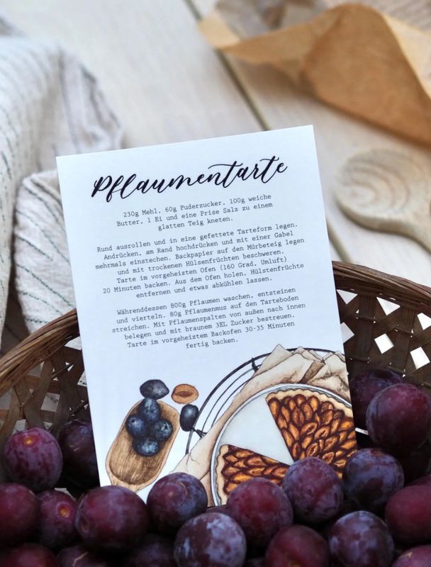 Postkarte Rezept Pflaumentarte von Frollein Lücke