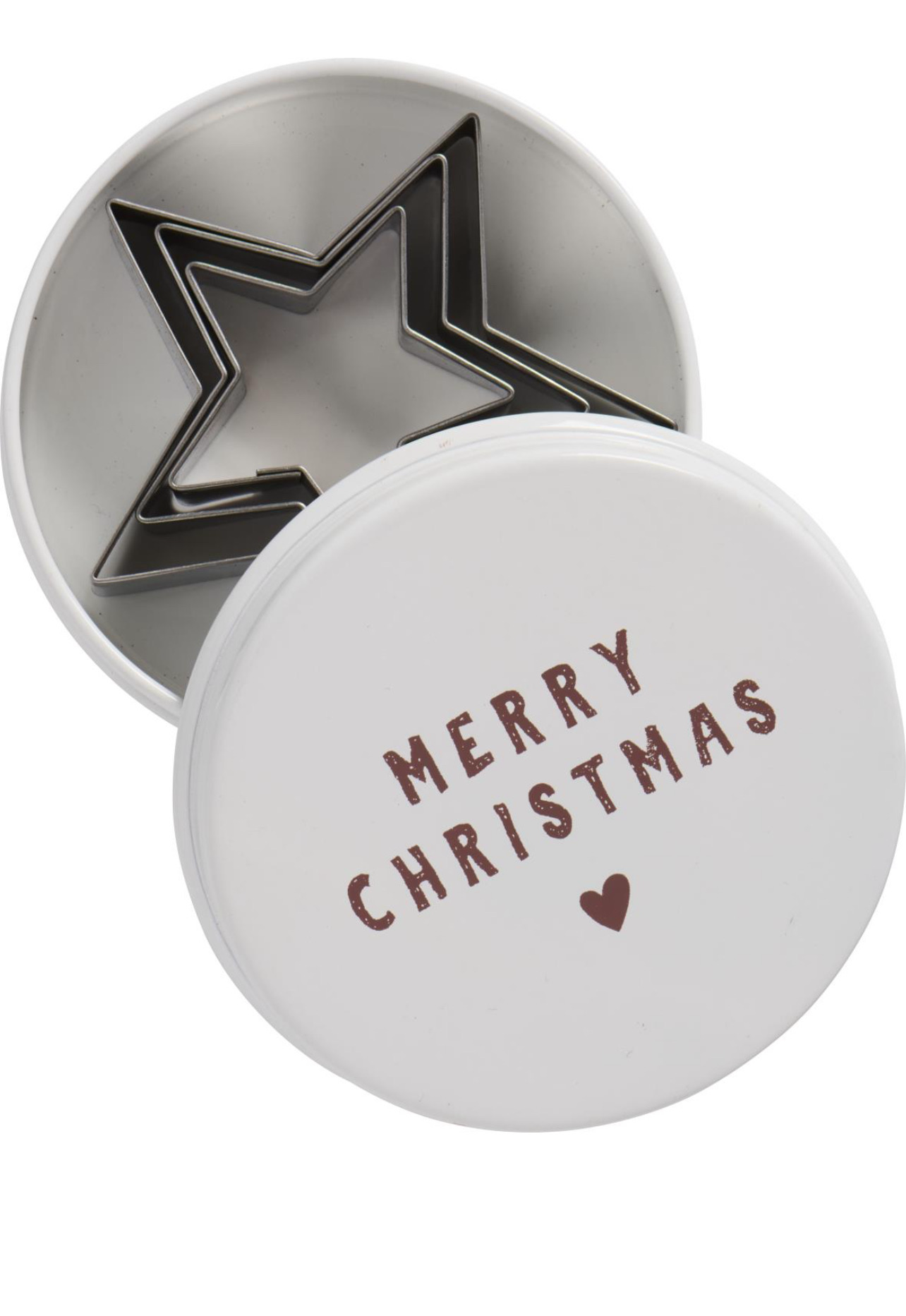 Metalldose „Merry Christmas“ mit drei Sternen Keksausstechern von Ib Laursen