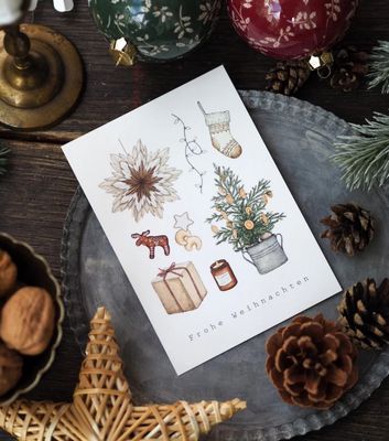 Weihnachtliche Postkarte „Weihnachtsdinge“ von Frollein Lücke Weihnachtliche Postkarte „Weihnachtsdinge“ von Frollein Lücke