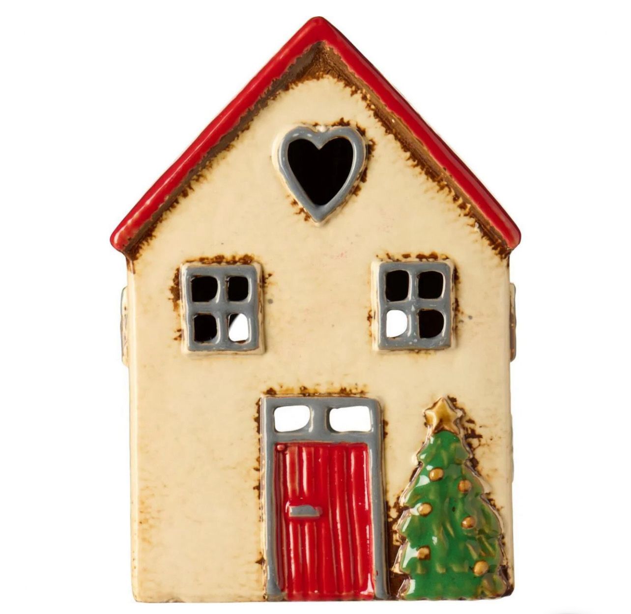 Haus für Teelicht „Stillenat“, mit rotem Dach und Tannenbaum, Ib Laursen