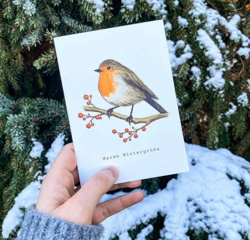 Postkarte Weihnachten „Warme Wintergrüße“ Rotkehlchen Postkarte Weihnachten „Warme Wintergrüße“ Rotkehlchen