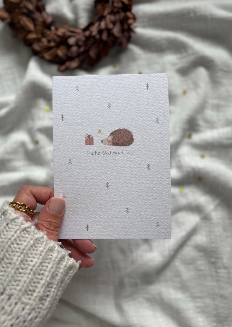 Postkarte „Frohe Weihnachten“ Igel