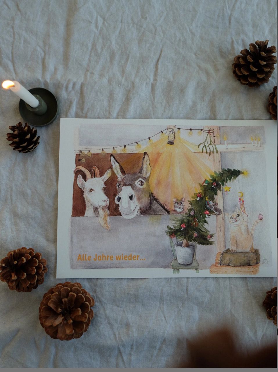 Weihnachtskarte „Alle Jahre wieder“, Stallweihnacht von Mela