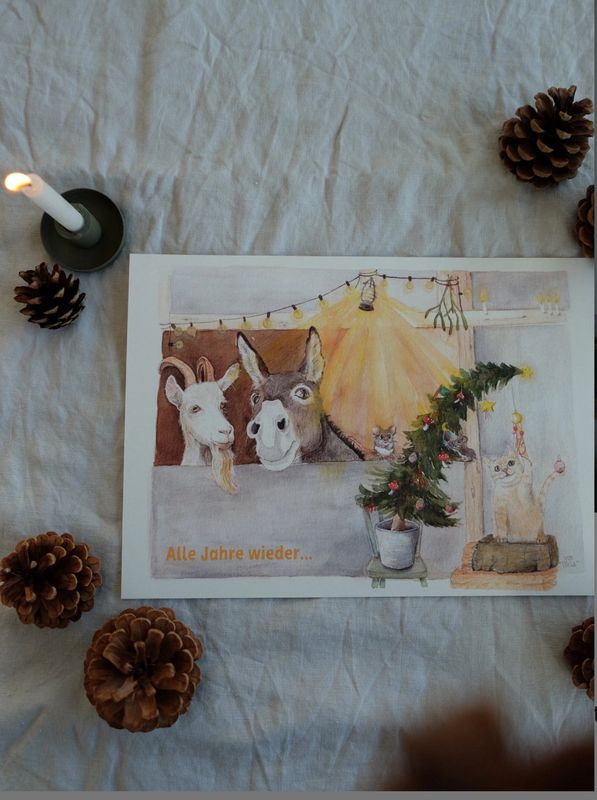 Weihnachtskarte „Alle Jahre wieder“, Stallweihnacht von Mela Weihnachtskarte „Alle Jahre wieder“, Stallweihnacht von Mela