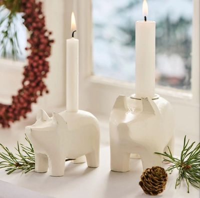 Kerzenschweinchen „UNIKA“ für Baumkerzen von Ib Laursen, in weiss