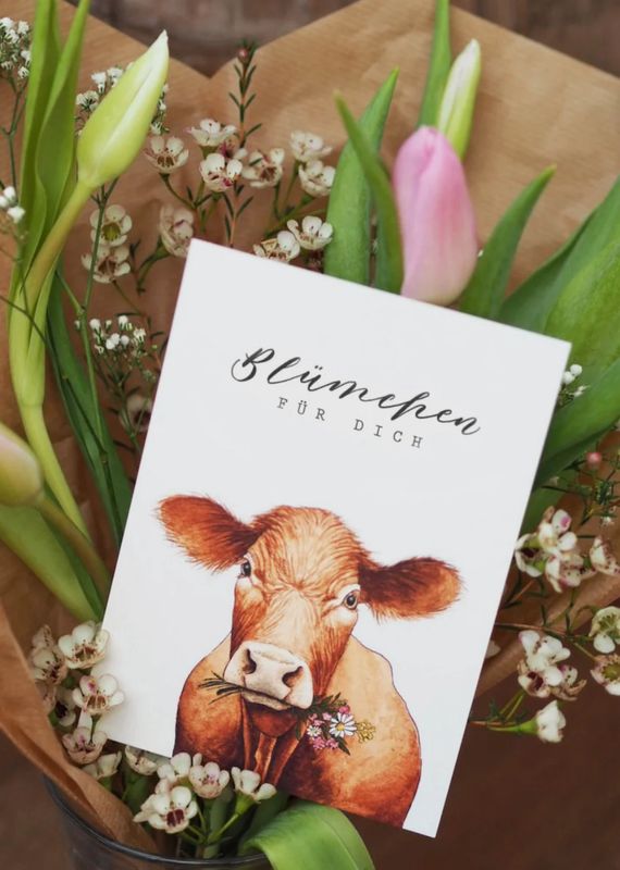 Postkarte Kuh „Blümchen für Dich“ von Frollein Lücke