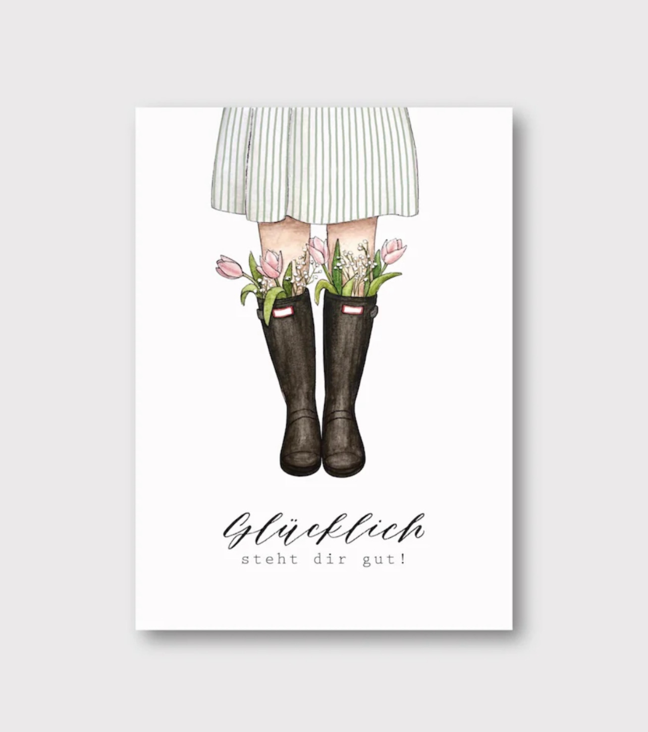 Postkarte Gummistiefel „Glücklich steht dir gut“