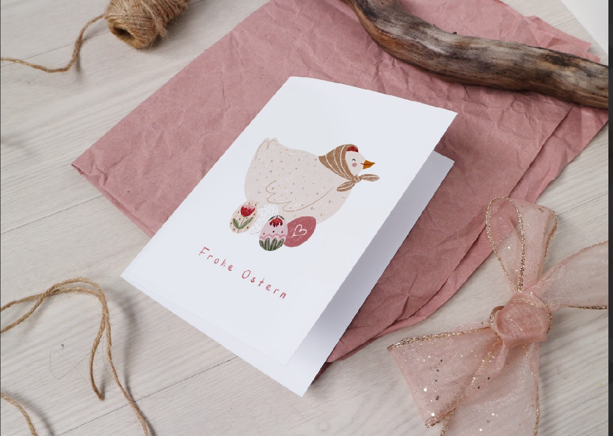 Klappkarte Ostern mit Umschlag „Huhn“