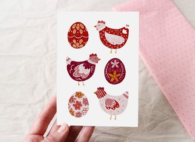 Klappkarte Ostern mit Umschlag „Schwedische Ostereier und Hühner“