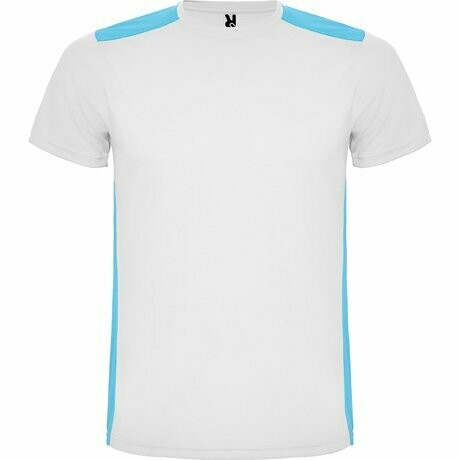 Camiseta Técnica Roly DETROIT, COLORES: Blanco / Turquesa