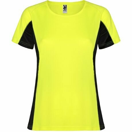 Camiseta Deporte Mujer Roly SHANGAI, COLORES: Amarillo Flúor / Negro