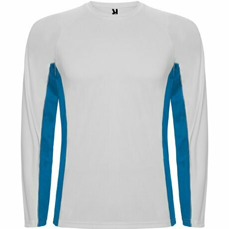 Roly - Camiseta deportiva manga larga hombre SHANGAI, COLORES: Blanco / Royal
