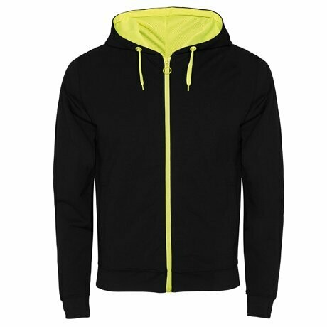 Roly - Sudadera con capucha y cremallera  hombre FUJI, COLORES: Negro / Amarillo Flúor