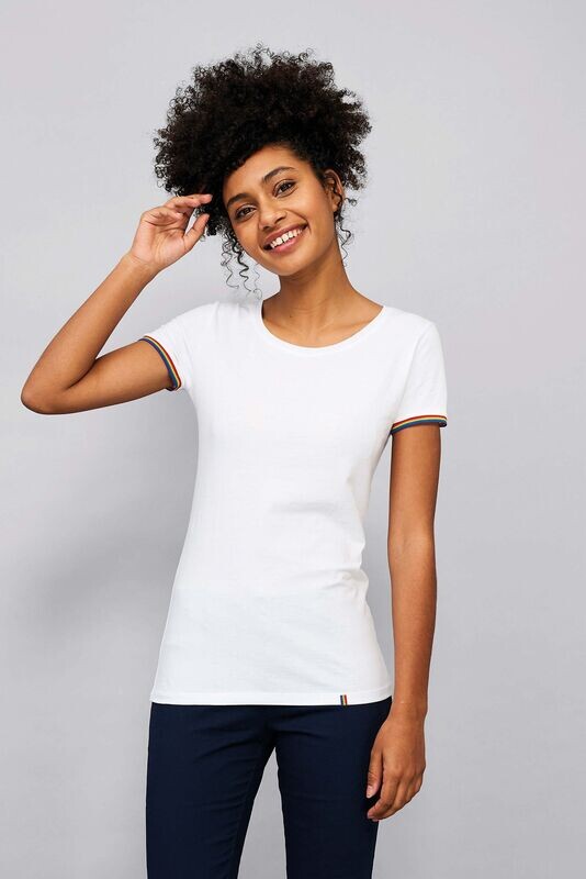 Camiseta detalle manga rayada mujer SOL'S RAINBOW WOMEN