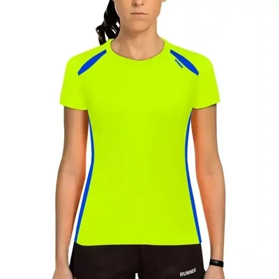 RUNNEK-Camiseta running mujer WAVE WOMAN, COLORES: AMARILLO