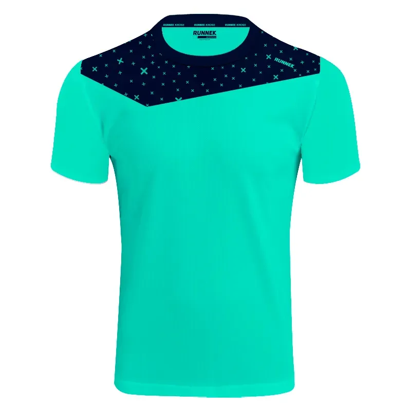 RUNNEK-Camiseta Técnica KROSS, CANTIDADES Y PRECIOS: PARA 1.000 unidades, COLORES: TURQUESA NEON Y NAVY