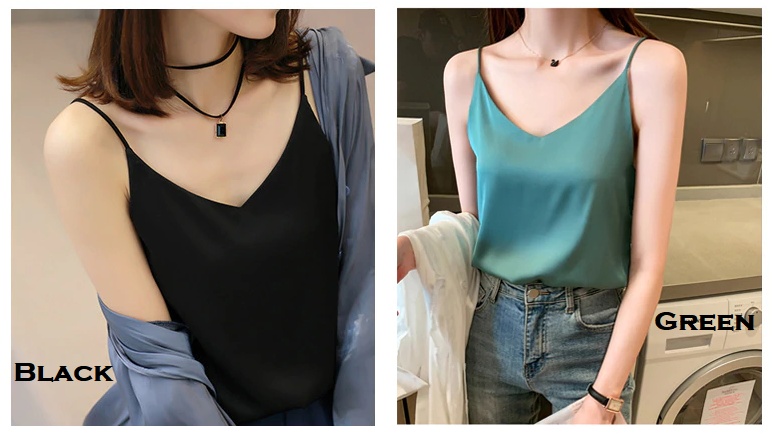 ​Casual Sexy Solid Silk Satin V Neck Chiffon Sleeveless Tank Top