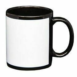 11oz black mug with white patch