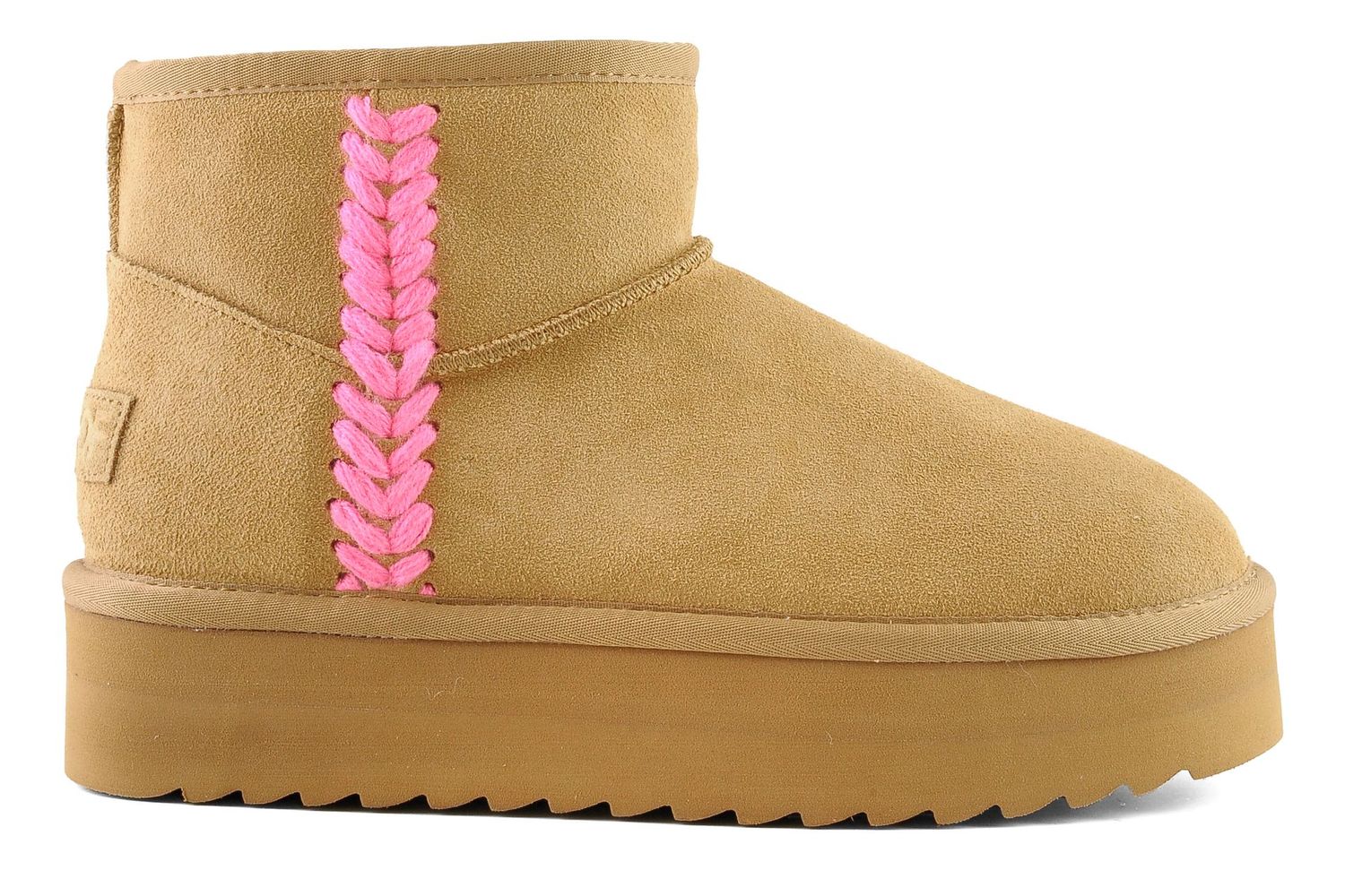 Platform boot spike stitching tan