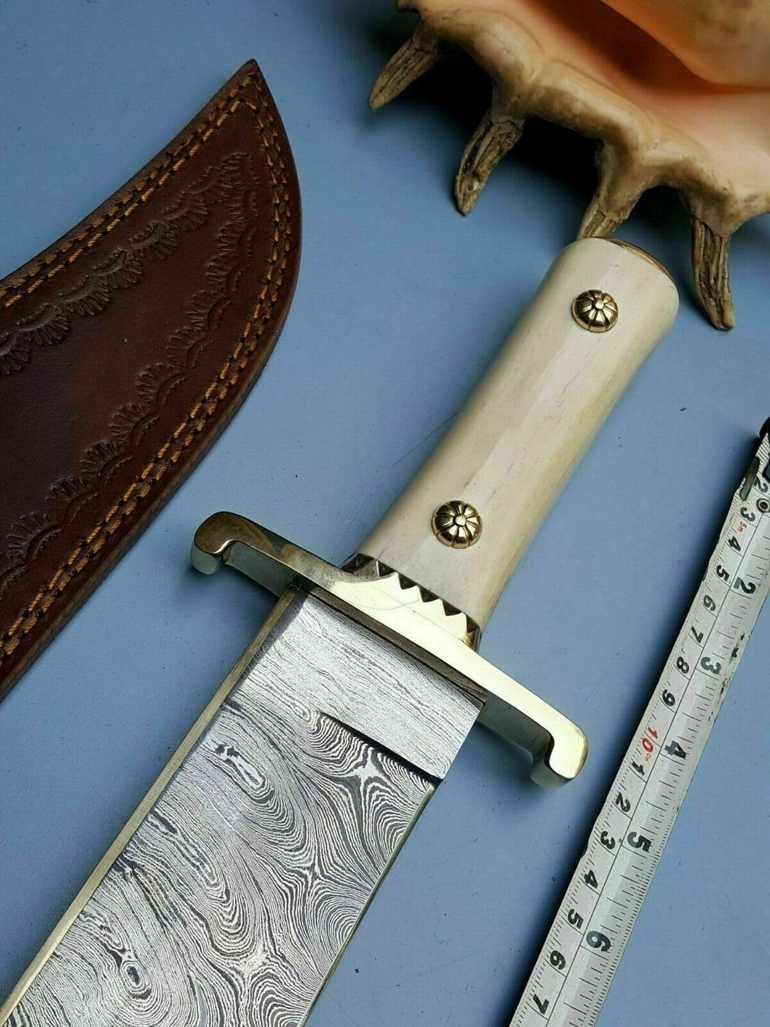 Beautiful Custom Handmade Damascus Steel Bowie Knife &quot; Camel Bone Handle
