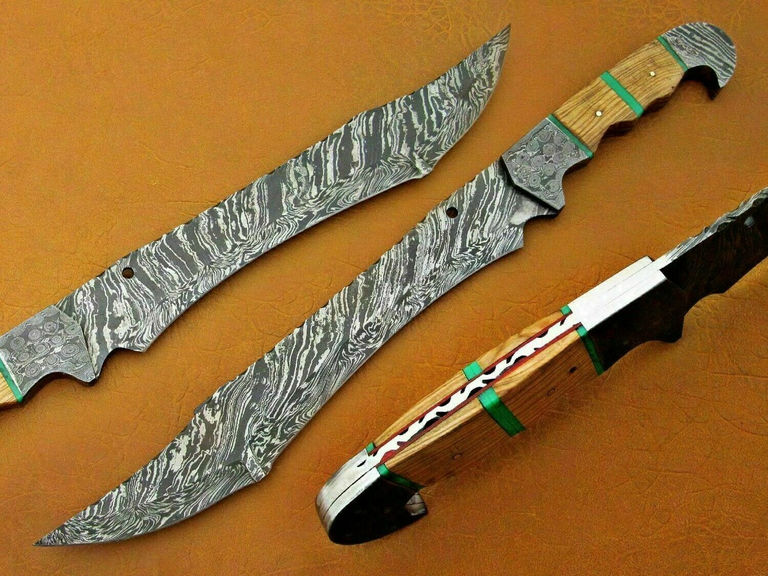 Beautiful Custom Handmade Damascus Steel Kukri Knife &quot; Natural Olive Wood Handle