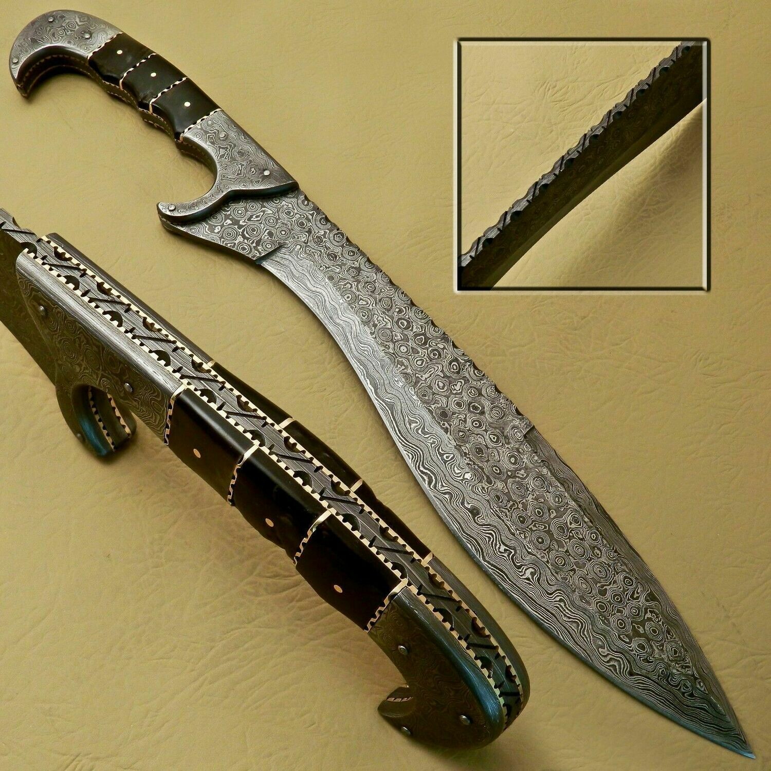 ​THIS IS A BEST QUALITY  CUSTOM HAND MADE DAMASCUS STEEL HUNTING KOPIS SWORD HANDLE BULL HORN