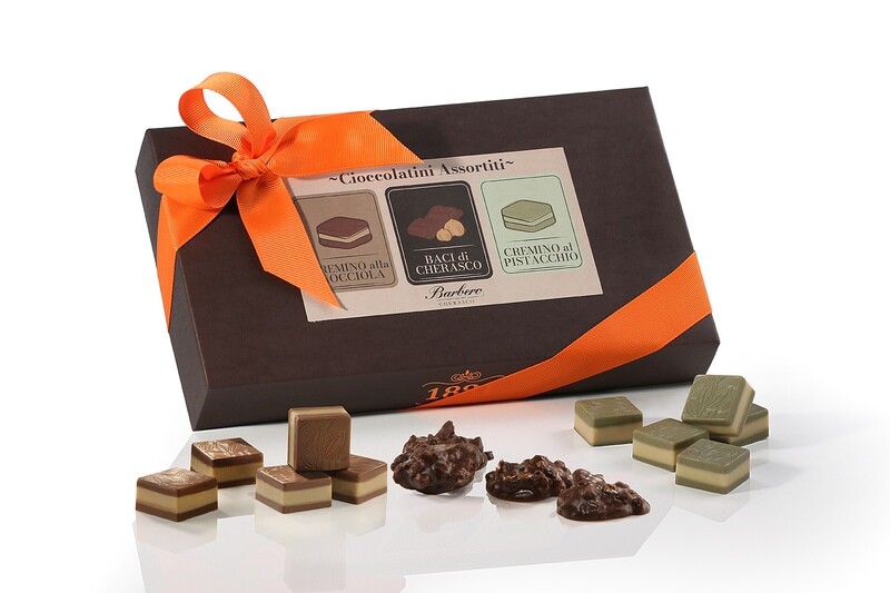 Scatola cioccolatini assortiti - Cremini alla nocciola, al pistacchio e Baci di Cherasco