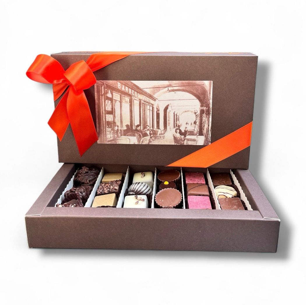 Cioccolatini assortiti  confezione con stampa antica "Pasticceria Barbero" 260 g