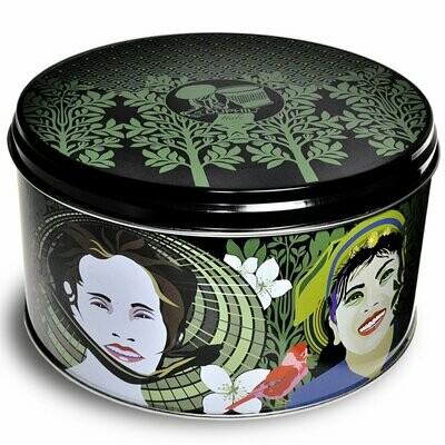 Tin can with 25 Pyramid Bags green tea Sencha decaffeinated