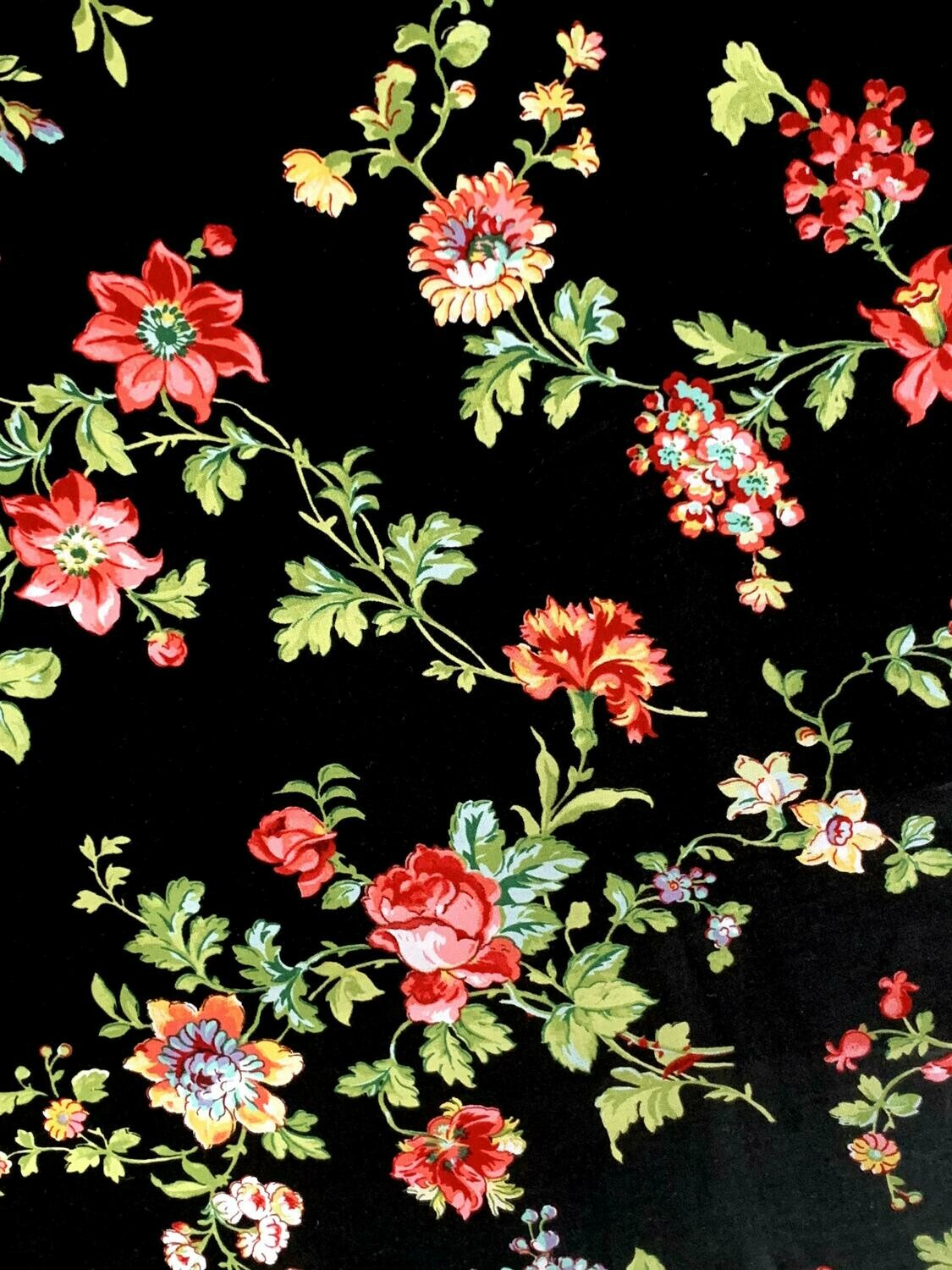 Bright Florals on Black | Quilting Cotton | 112cm wide