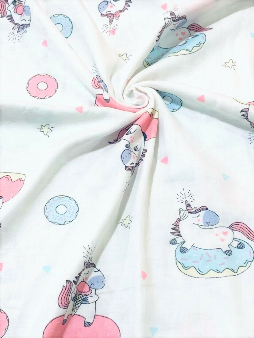 Unicorns on Donuts | Double Gauze Muslin | 158cm wide