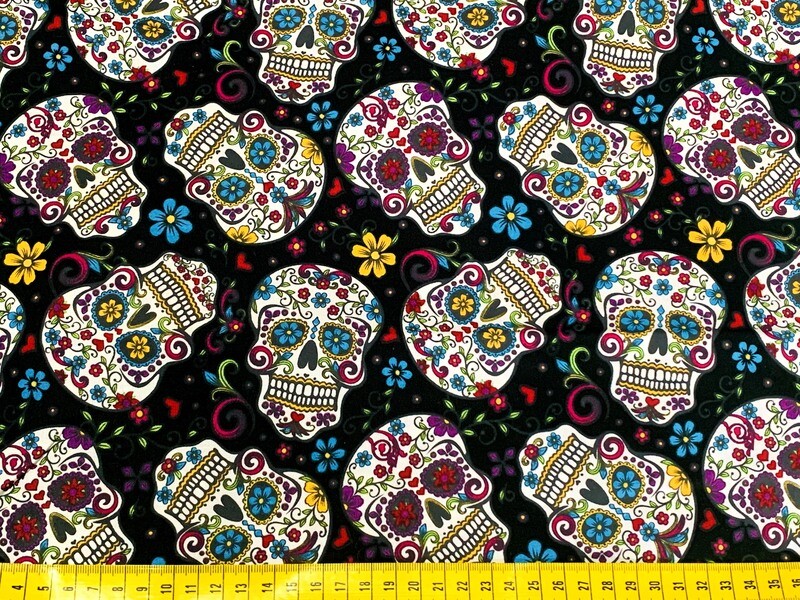 Sugar Skulls Black | Quilting Cotton | 112cm wide