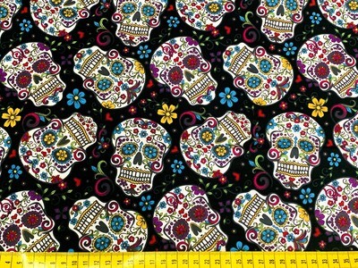 Sugar Skulls Black | Quilting Cotton | 112cm wide