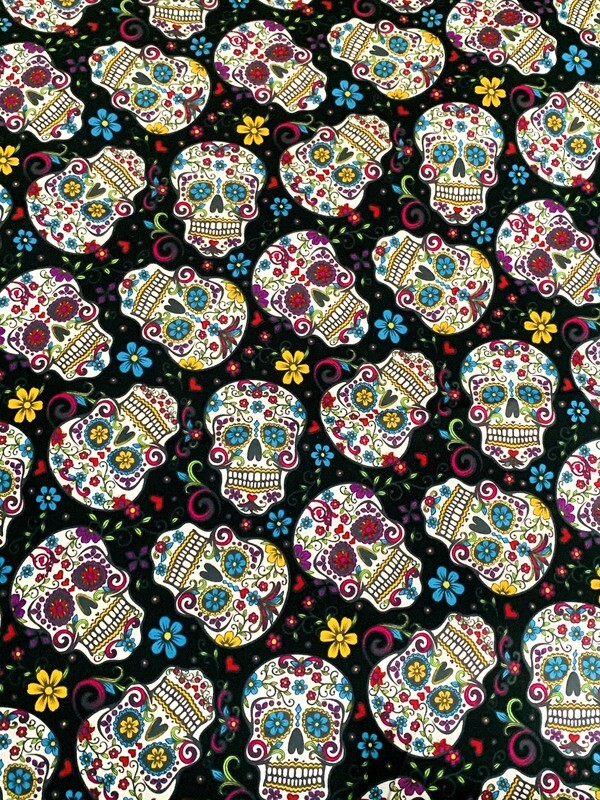 Sugar Skulls Black | Quilting Cotton | 112cm wide - 0.5m Piece