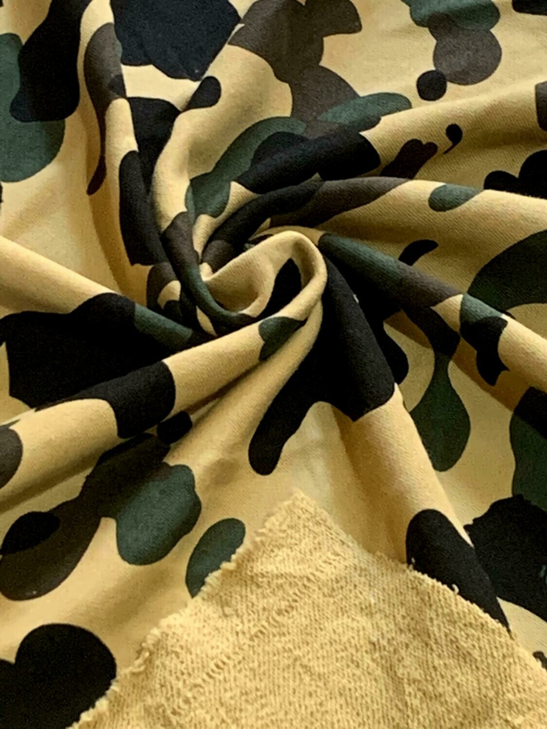 Camouflage Yellow | Cotton French Terry, 280gsm | 185cm Wide