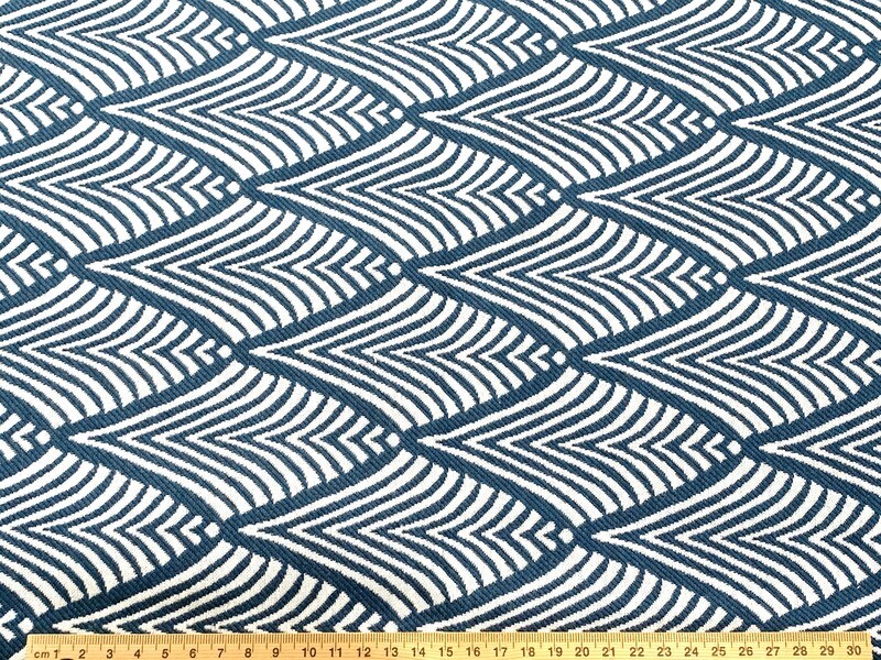 Geo Leaves, Navy | Furnishing Tapestry | 146cm wide