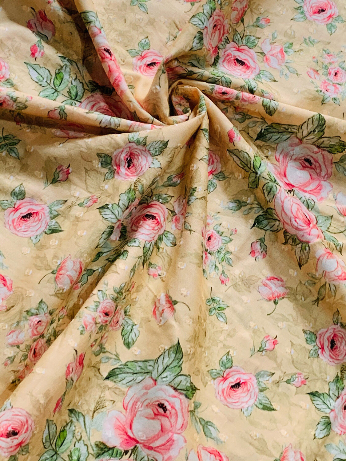 Flowers on Yellow | Swiss Dot | 148cm Wide - Final Pieces