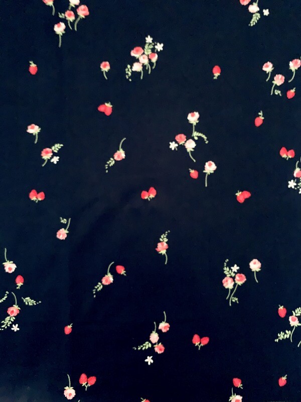 Roses &amp; Strawberries, Navy | Quilting Cotton | 112cm Wide - 0.8m Piece