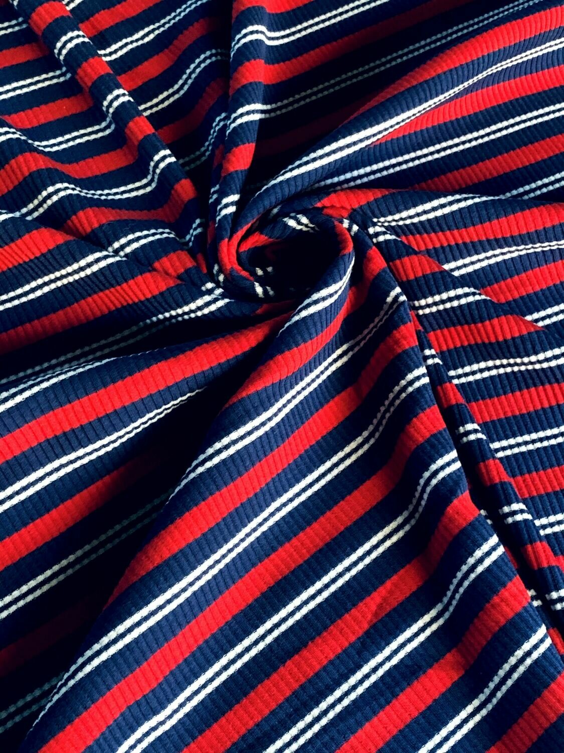 Nautical | Ribbed Cotton Jersey Knit, 200gsm | 120cm Wide - 0.35m Piece