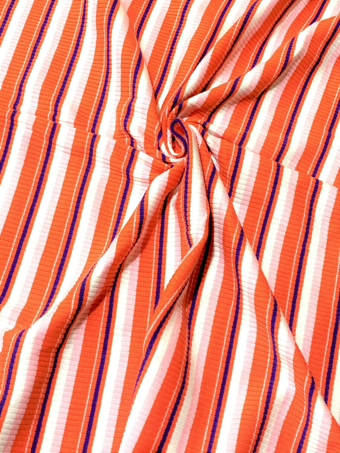 Orange Splash, Stripes | Ribbed Cotton Jersey Knit, 240gsm | 128cm Wide - 1.2m Piece
