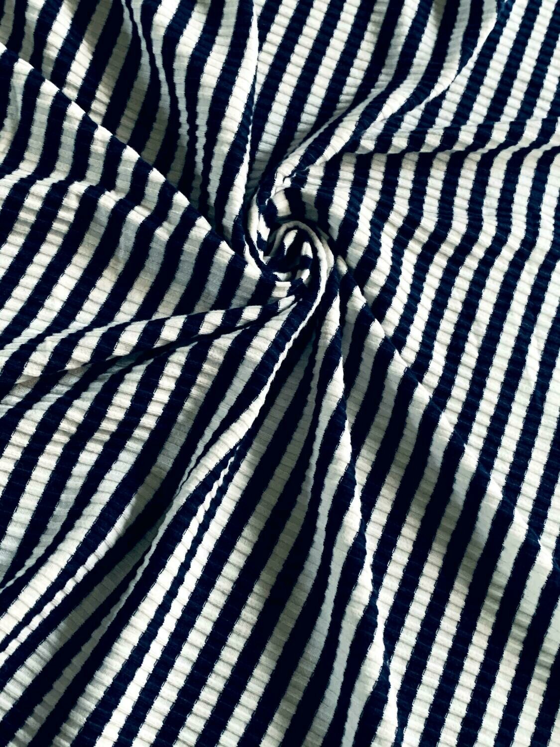 White &amp; Navy, Stripes | Ribbed Cotton Jersey Knit, 180gsm | 136cm Wide