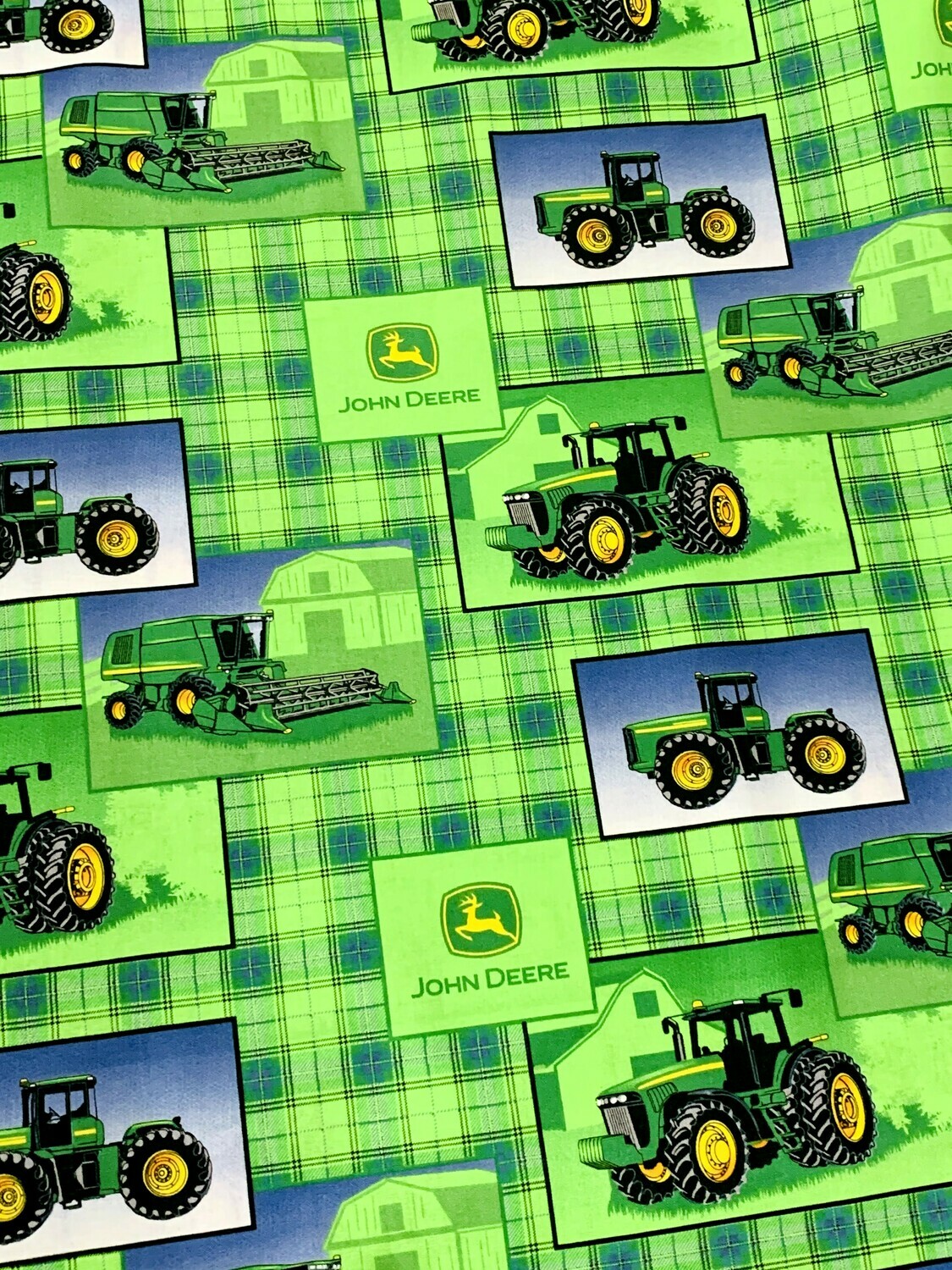 Plaid Patch Allover, John Deere | Licensed Quilting Cotton | 112cm Wide