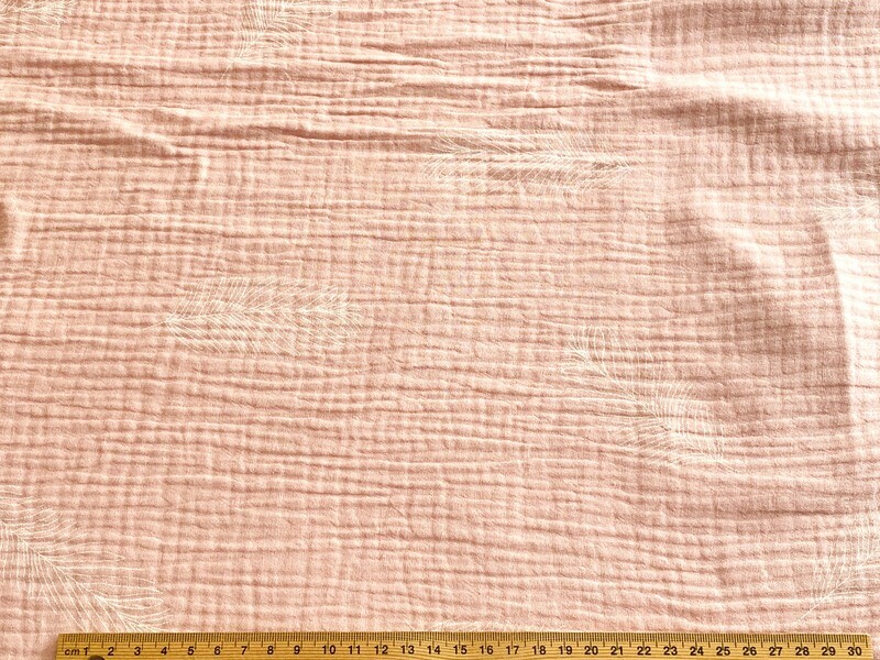 Feathers, Pastel Pink | Double Gauze Muslin | 135cm wide
