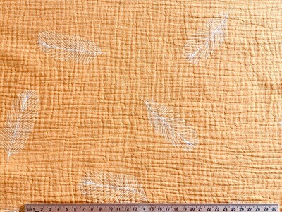 Feathers, Mustard | Double Gauze Muslin | 135cm wide