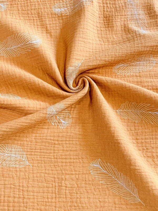 Feathers, Mustard | Double Gauze Muslin | 135cm wide