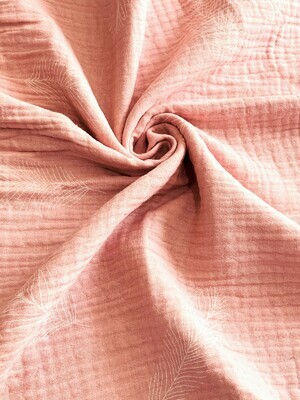 Feathers, Pastel Pink | Double Gauze Muslin | 135cm wide