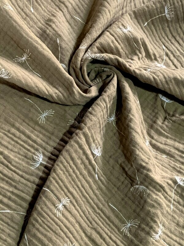 Dandelion, Khaki | Double Gauze Muslin | 135cm wide