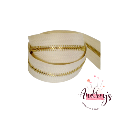 Ivory, Light Gold Teeth | Continuous Zipper Tape, #5 | Metal
