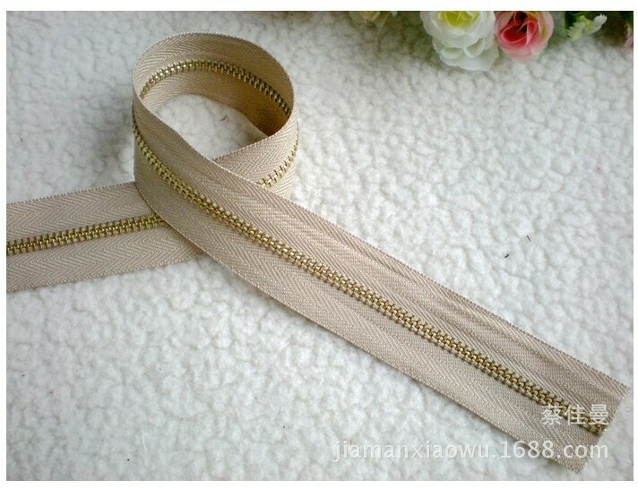 Beige, Light Gold Teeth | Continuous Zipper Tape, #3 | Metal
