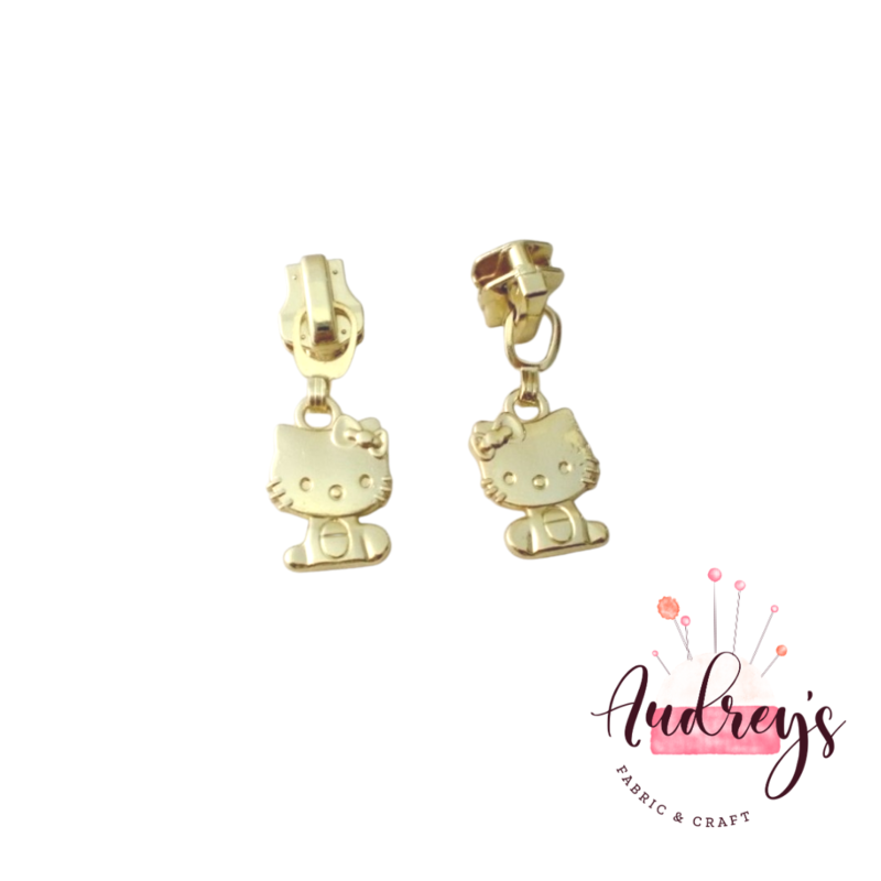 Hello Kitty, Brushed Gold | Zipper Sliders | Fits #3 Metal Zippers